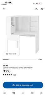 Zwarte MICKE hoekbureau met planken, Ophalen, Kunststof, 70 tot 120 cm, 120 tot 170 cm
