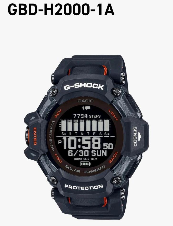 Casio G-Shock GBD-H2000-1A G-SQUAD Smartwatch Zwart, Sieraden, Tassen en Uiterlijk, Sporthorloges, Zo goed als nieuw, Zwart, Afstand