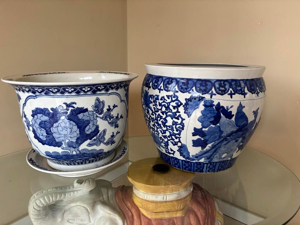 2 Chinese blauw-witte porseleinen plantenbakken als nieuw, Ophalen of Verzenden