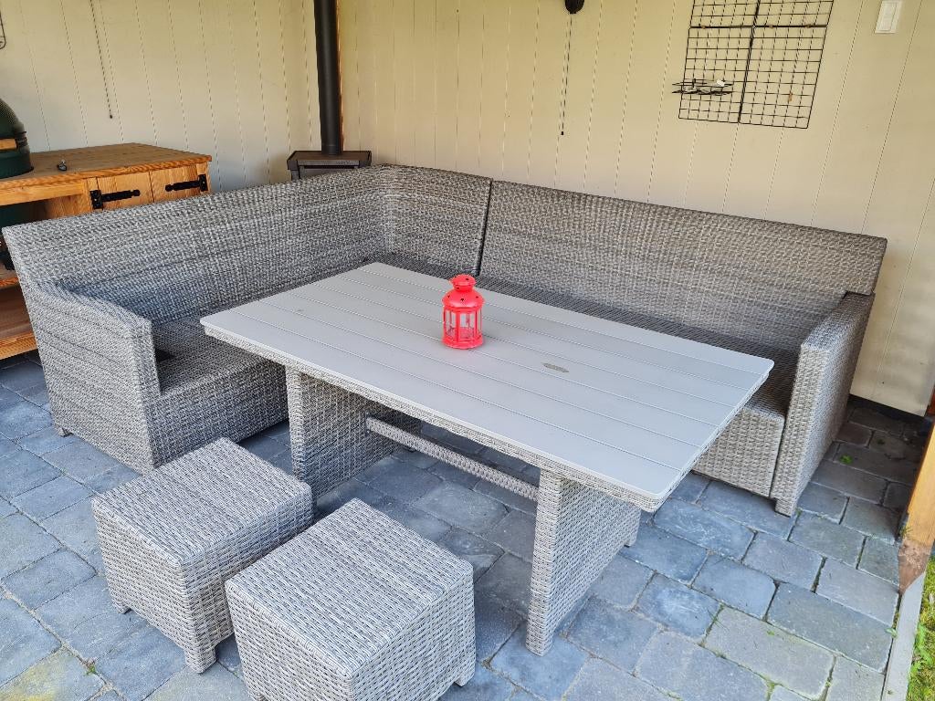 Loungeset 6 personen Tierra Wilson grijs compleet + kussens, Ophalen, 6 zitplaatsen, Aluminium, Zo goed als nieuw