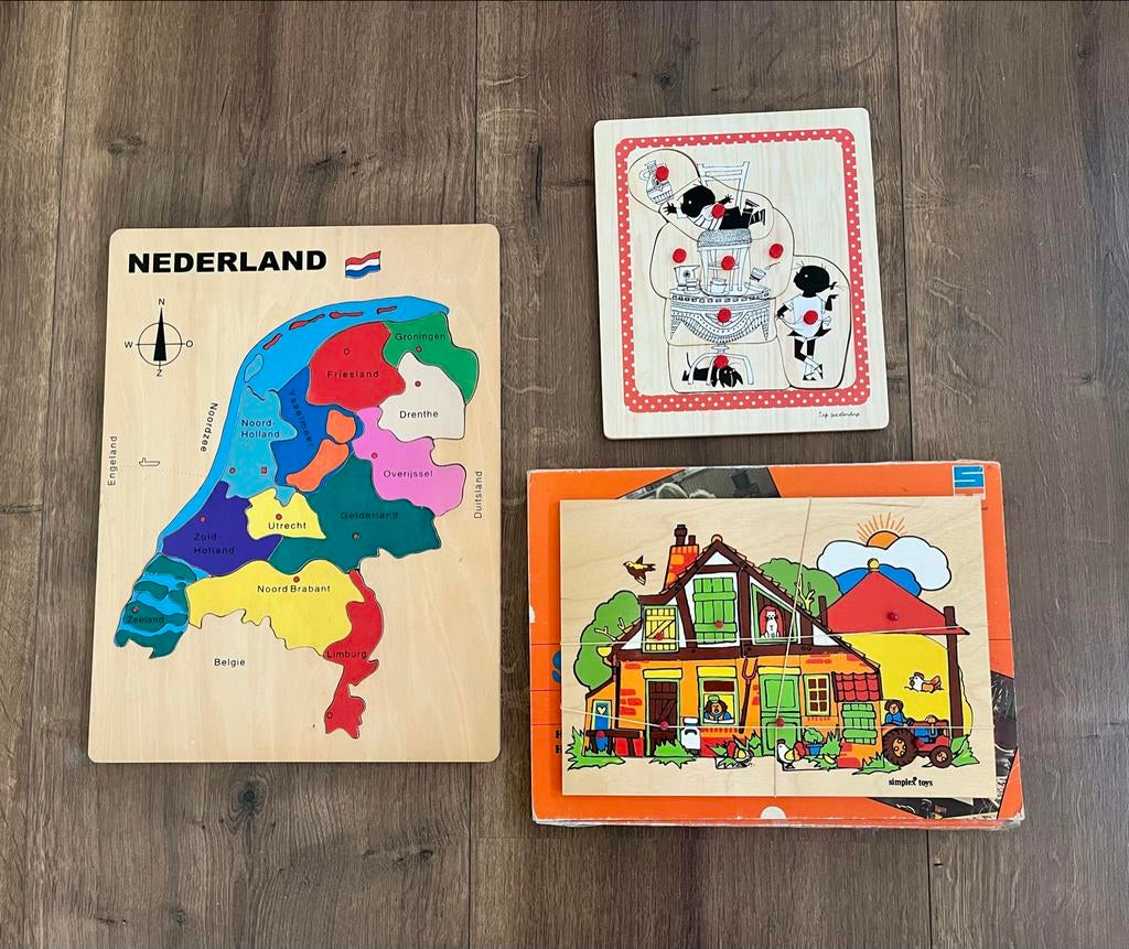 3 Houten Kinderpuzzels: Simplex, Jip & Janneke, Nederland, 2 tot 4 jaar, Gebruikt, Ophalen of Verzenden, Van hout