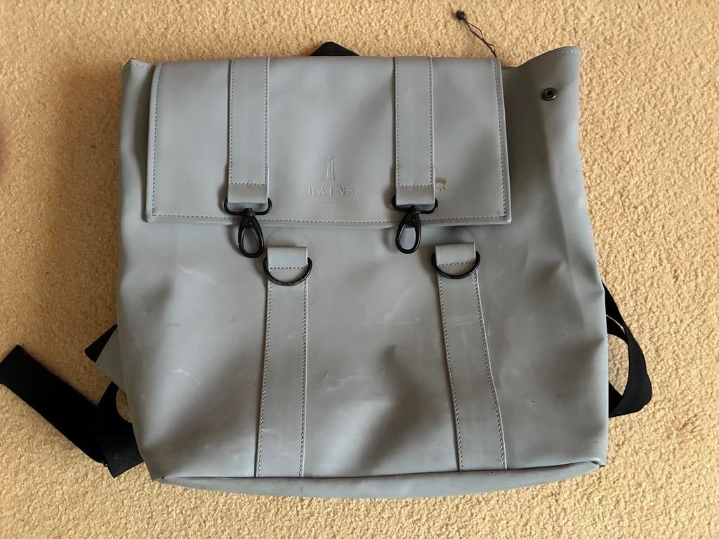 Rains rugzak grijs, Sieraden, Tassen en Uiterlijk, Tassen | Rugtassen, Overige merken, 25 tot 40 cm, Ophalen of Verzenden, Zo goed als nieuw