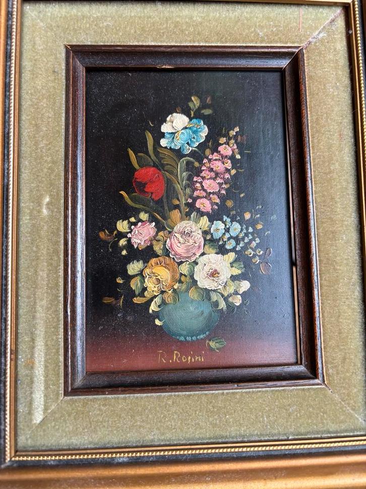Op koper geschilderd, Vintage bloemenschilderij in lijst, Antiek en Kunst, Kunst | Schilderijen | Klassiek, Ophalen of Verzenden