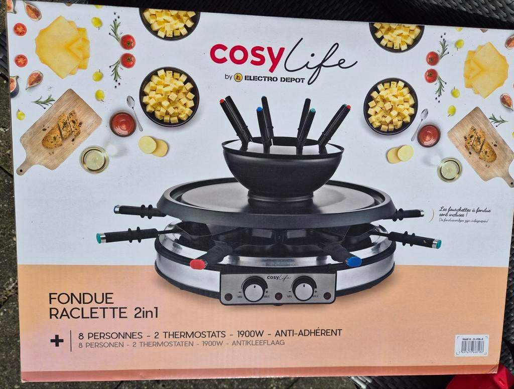 Ongeopende Cosy Life Fondue Raclette 2in1 - 1900W, Witgoed en Apparatuur, Gourmetstellen, Ophalen, Nieuw, 8 personen of meer