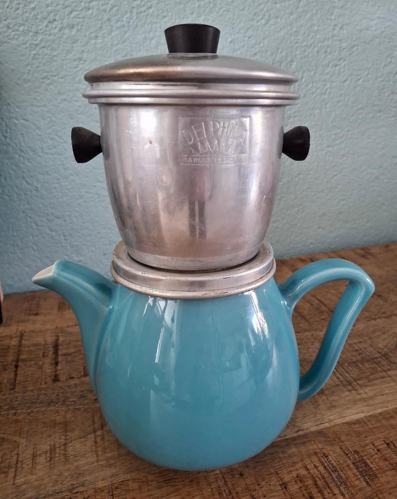 Antieke Franse Delphina koffiepot met perculotor., Antiek en Kunst, Antiek | Keramiek en Aardewerk, Ophalen of Verzenden