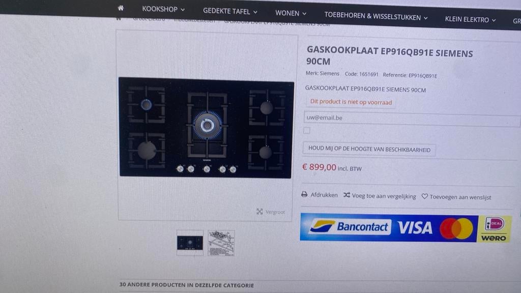 Siemens 5 pits gaskookplaat 90 cm breed met glasplaat, Ophalen of Verzenden, Nieuw, Glas, Zwart