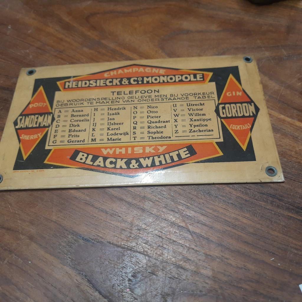 Vintage Reclamebord Heidsieck & Co Monopole Black & White, Ophalen of Verzenden