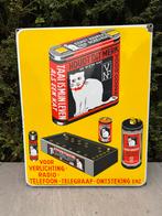Witte Kat batterijen emaille reclamebord origineel Langcat, Ophalen, Gebruikt, Reclamebord