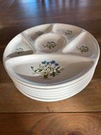 6 Vintage fondueborden met bloemmotief, Gebruikt, Keramiek, Ophalen of Verzenden, Bord(en)