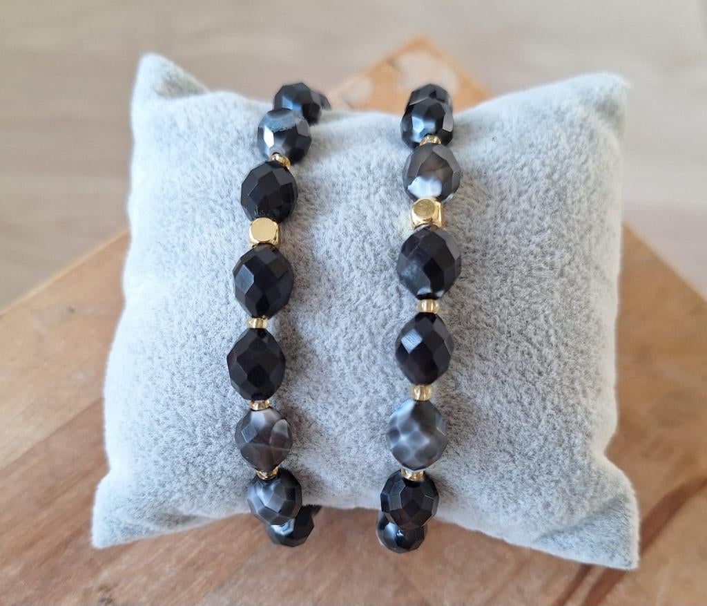 Zwarte Agaat ("tonnetje") armband, Sieraden, Tassen en Uiterlijk, Edelstenen, Ophalen of Verzenden, Nieuw