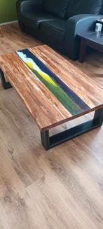 Unieke houten tafel met epoxy rivier, Gebruikt, Ophalen of Verzenden, 150 tot 200 cm, Modern