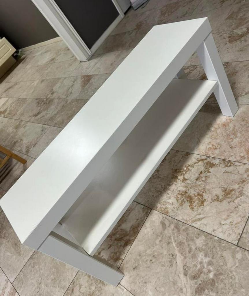 Witte moderne salontafel met opbergruimte, Huis en Inrichting, Tafels | Salontafels, Overige materialen, 100 tot 150 cm, Zo goed als nieuw