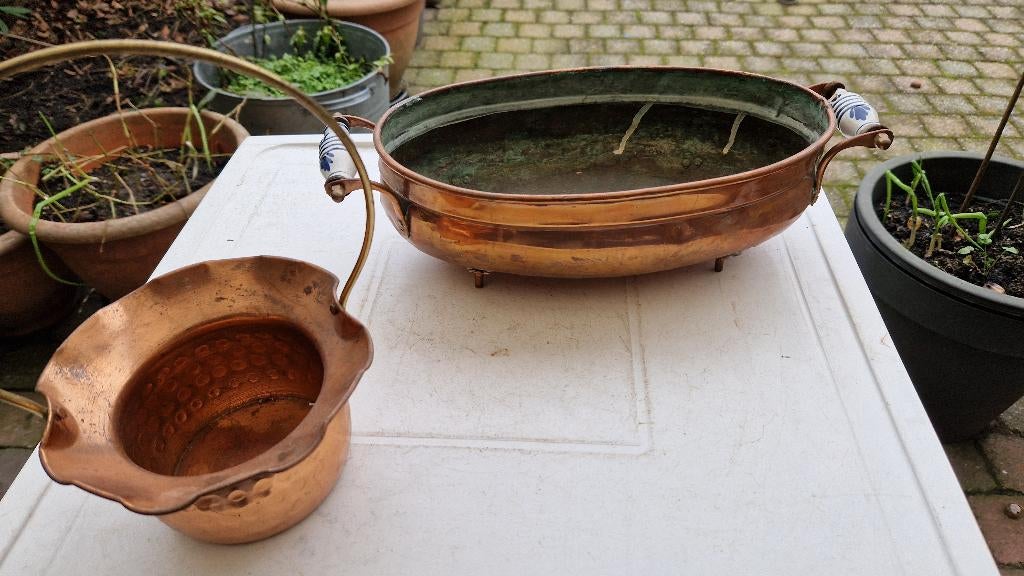 antieke koperen bloempotten, Ophalen of Verzenden, Koper