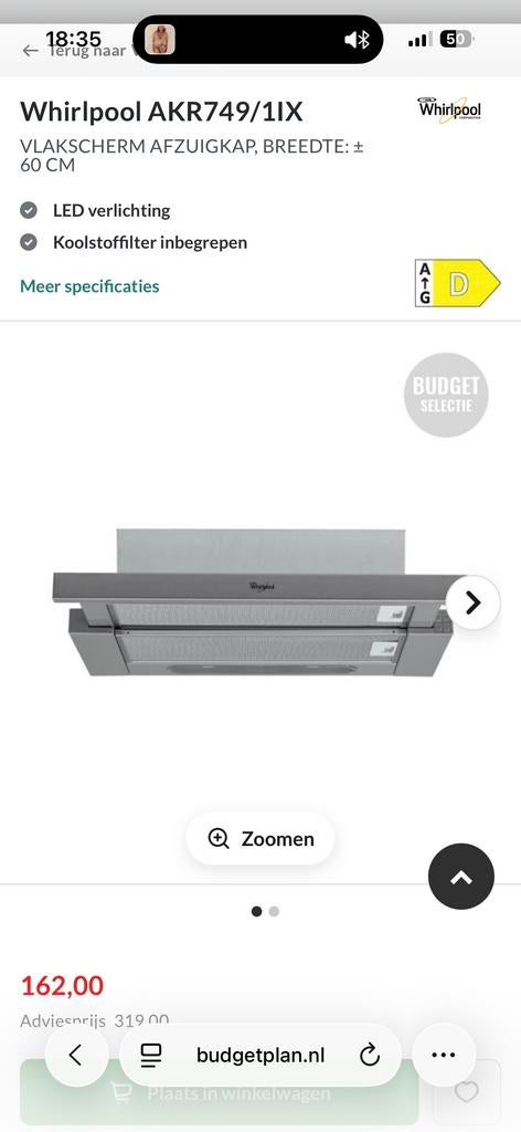 Whirlpool AKR749/1IX Vlakscherm Afzuigkap 60 cm - Nieuw!, Nieuw, Ophalen of Verzenden, Inbouw, Vlakschermkap