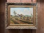Vintage olieverfschilderij boerenlandschap – J. v. Ginkel, Antiek en Kunst, Ophalen of Verzenden