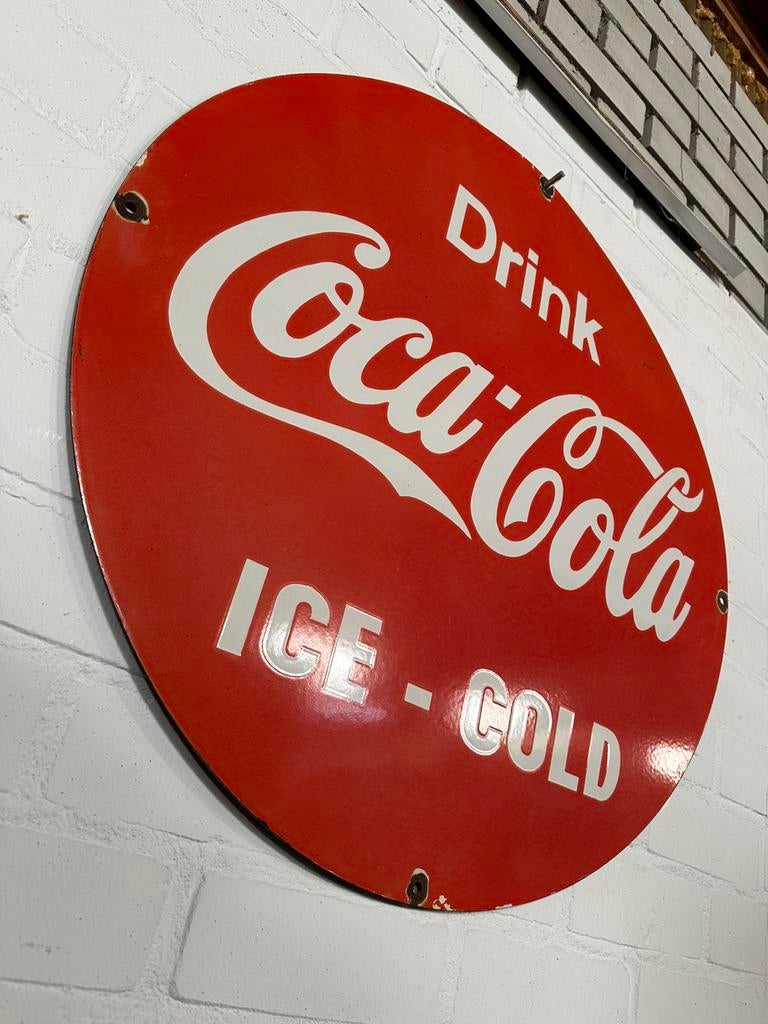 Coca cola usa emaille bord 1950’s, Verzamelen, Ophalen of Verzenden, Reclamebord