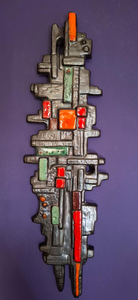 Brutalistisch abstract keramisch wandsculptuur - F. Sanchez, Ophalen