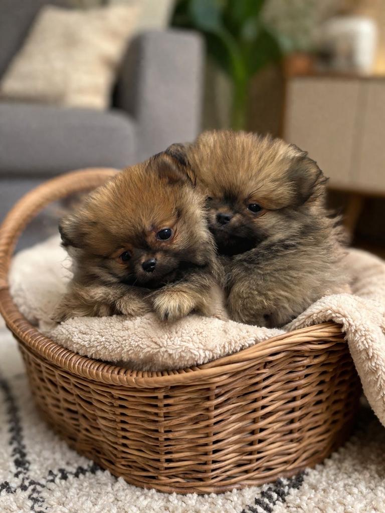 Twee Pommeriaan reutjes, Dieren en Toebehoren, Honden | Poolhonden, Keeshonden en Oertypen, Keeshond, Reu, 8 tot 15 weken, Parvo