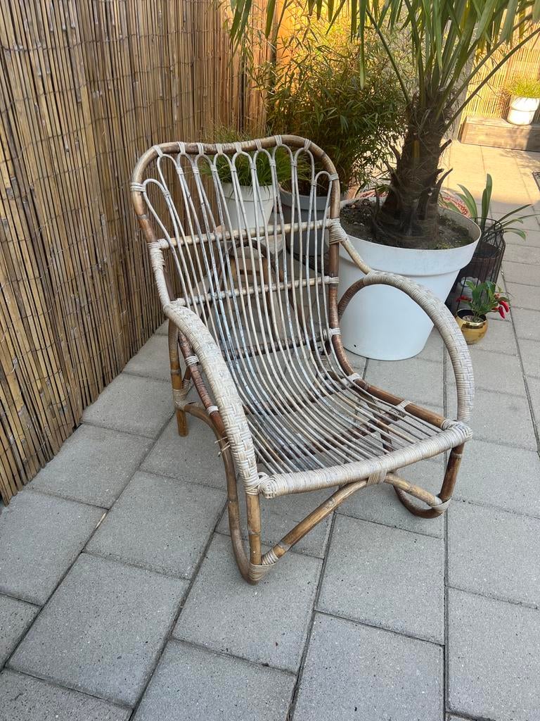 Leuke boho rotan tuinstoel. Lounge., Ophalen, Zo goed als nieuw, Rotan