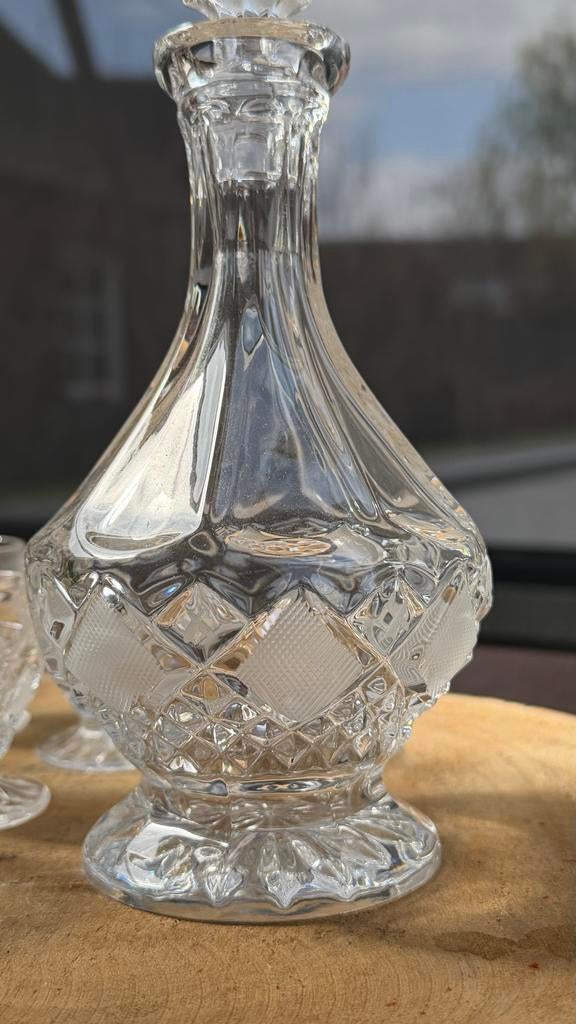 Handgeslepen kristallen karaf met 6 borrelglaasjes – (0,5L), Antiek en Kunst, Ophalen of Verzenden