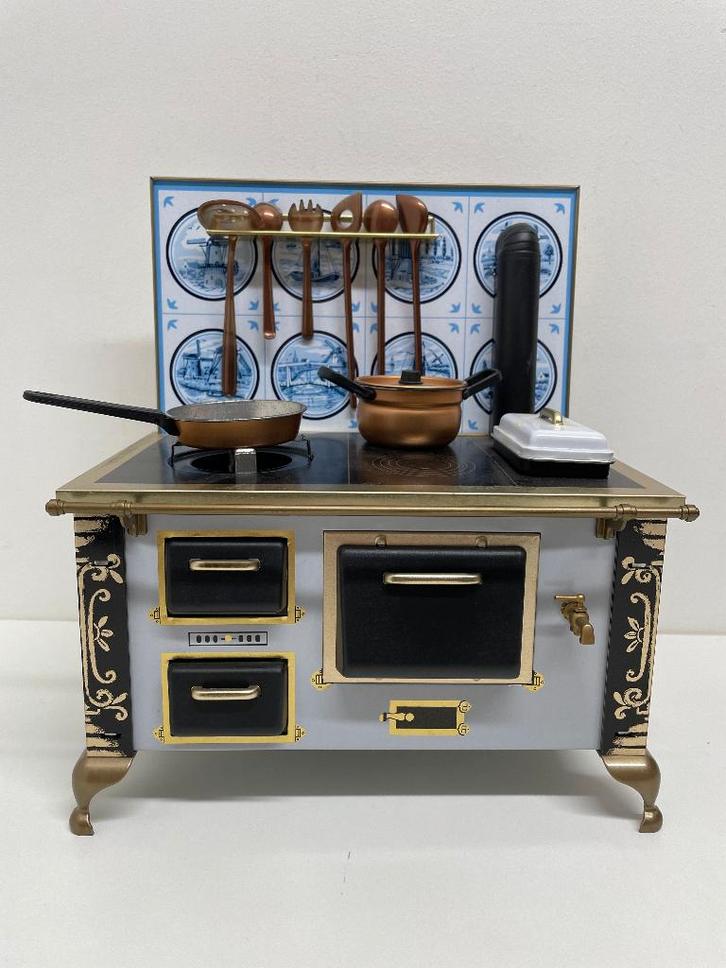 Blikken Fornuisje Delfts Blauw 1:6, Verzamelen, Poppenhuizen en Toebehoren, Nieuw, Apparaten, Ophalen of Verzenden