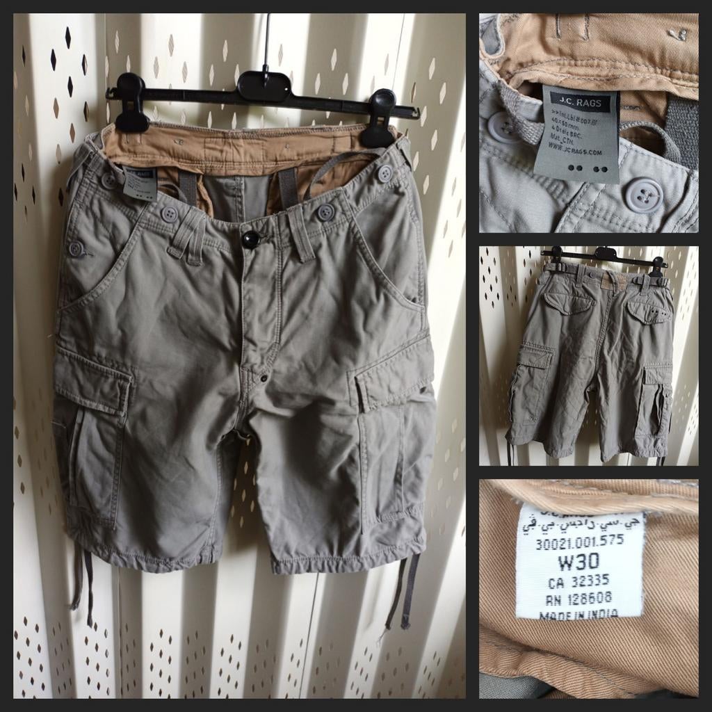 JC Rags  grijze heren Cargo Shorts - Jeans Maat W30 (S), Ophalen of Verzenden, Gedragen, Grijs, JC Rags