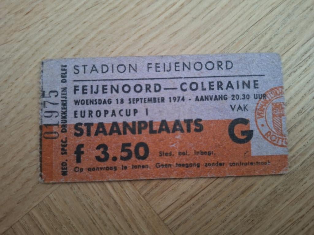 Ticket Feyenoord - Coleraine (Europa Cup 1, 1974), Ophalen of Verzenden, Zo goed als nieuw, Feyenoord, Overige typen