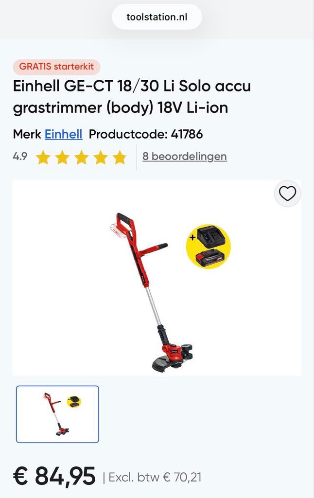 Einhell Accu Grastrimmer GE-CT 18/30 Li Solo - Multifunction, Ophalen, Cirkelmaaier, Accu-grasmaaier, Zo goed als nieuw