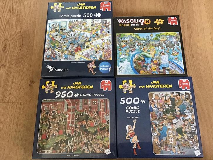 4 puzzels Jan van Haasteren, 500 en 950 stukjes. Nieuw!, Hobby en Vrije tijd, Denksport en Puzzels, Nieuw, Legpuzzel, 500 t/m 1500 stukjes