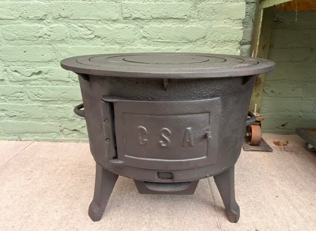 Vuurduvel antiek gietijzeren potkacheltje, Ophalen, Gebruikt