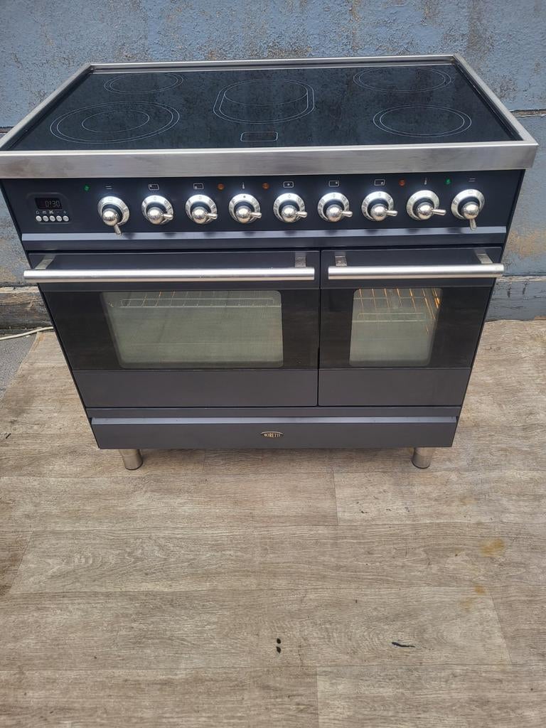 Vrijstaand fornuis met keramische kookplaat en dubbele oven, Witgoed en Apparatuur, 60 cm of meer, Keramisch, Vrijstaand, 85 tot 90 cm