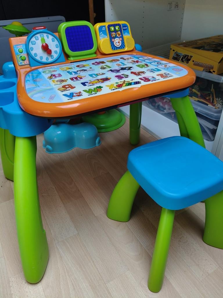 VTech bureau met stoel en activiteitenkaarten, Ophalen of Verzenden, Gebruikt, Taal en Lezen, Met geluid