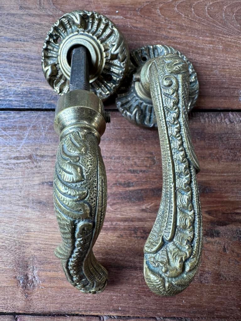 set antieke massief messing deurkrukken - Victoriaanse, Antiek en Kunst, Ophalen of Verzenden