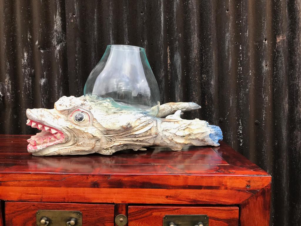 Chinese draak houtsnijwerk handgeblazen vissenkom chinees, Nieuw, Overige merken, Ophalen of Verzenden, https://verburgtvintage.nl/#contact