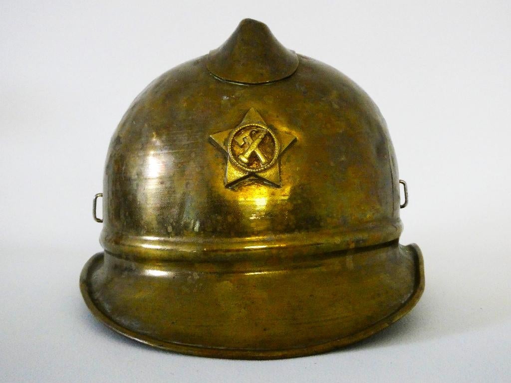 Antieke messing Bulgaarse brandweerhelm helm van ca. 1930, Ophalen of Verzenden