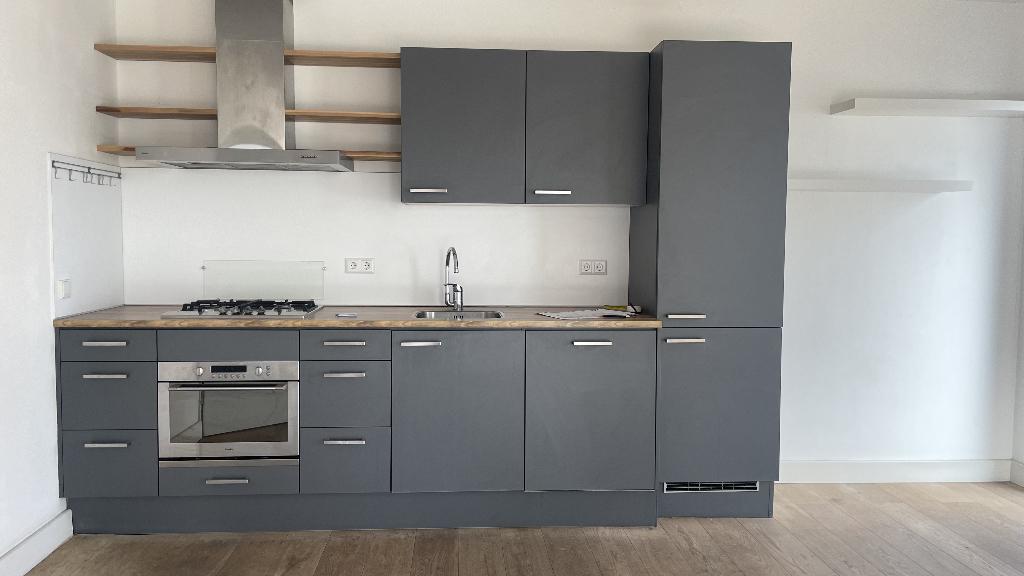 Keuken met apparatuur - grijs/houtlook - zelf demonteren, Ophalen, Gebruikt, Enkelwandige keuken, Hout