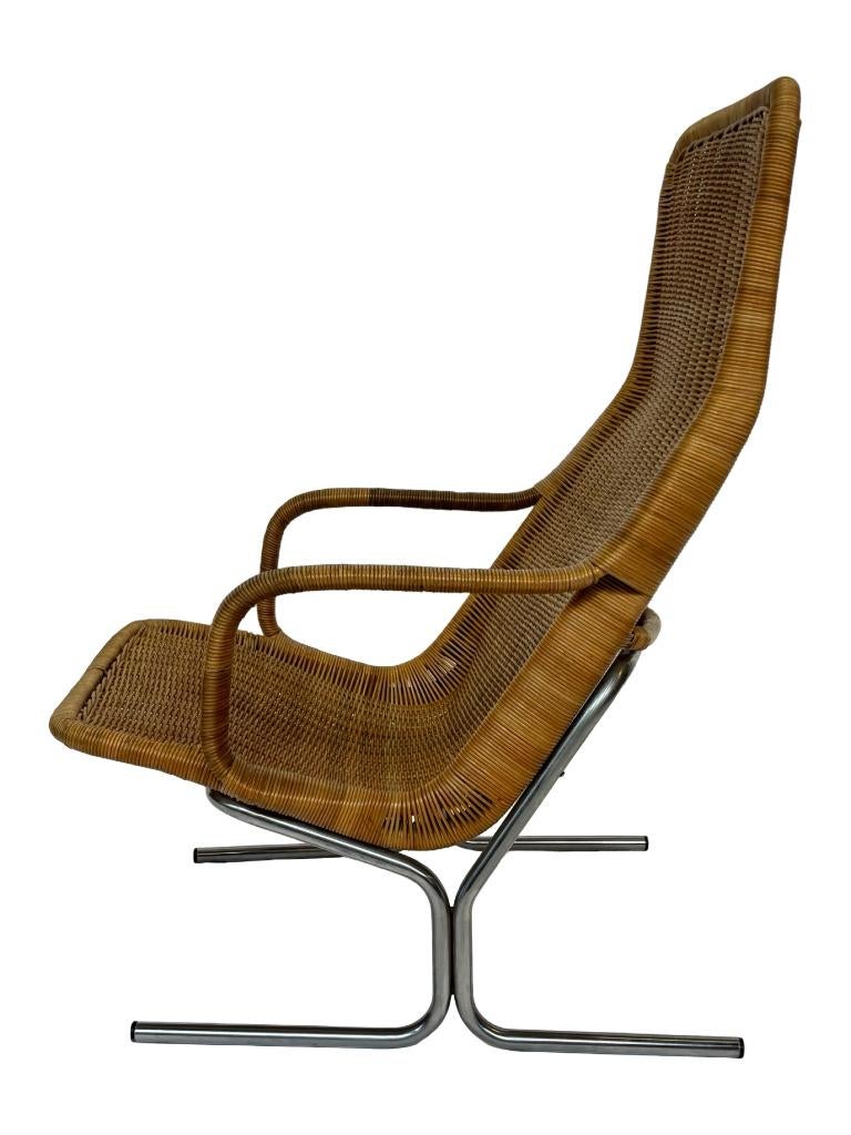 Vintage Rotan Fauteuil - Dirk Van Sliedregt Jaren 60 Design, Gebruikt, Vintage, 75 tot 100 cm, Metaal