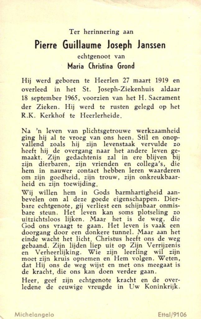 Janssen Pierre G.J. Heerlen 1919-1965 Heerlen, Ophalen of Verzenden