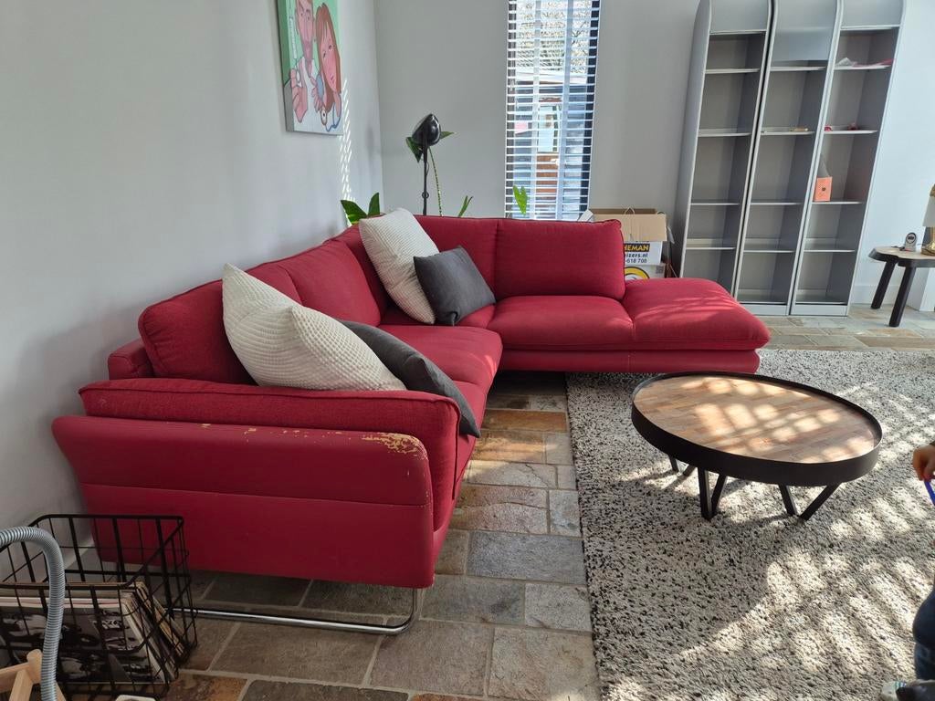 Comfortabele rode hoekbank met chaise longue, Ophalen, Modern, Comfortabel, Gebruikt, Hoekbank