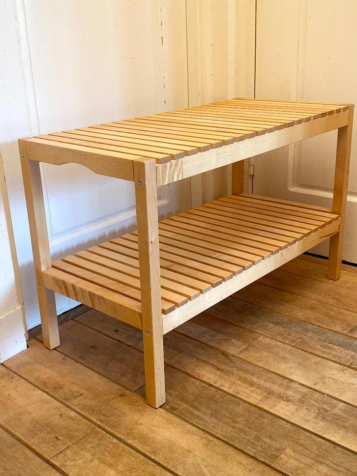 IKEA MOLGER bankje en rek, berkenhout, Huis en Inrichting, Kasten | Stellingkasten, Zo goed als nieuw, Ophalen
