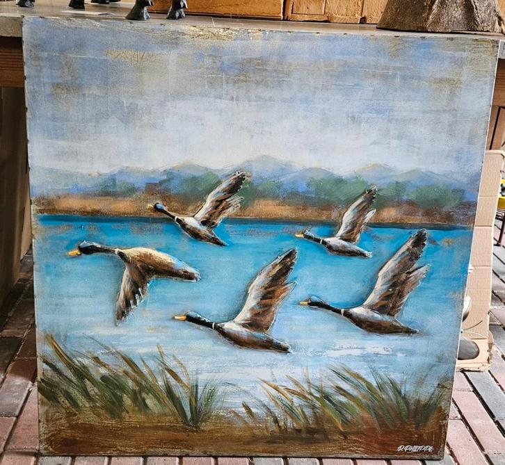 VLIEGENDE EENDEN / 3D / METAAL / SCHILDERIJ / OPRUIMING, Huis en Inrichting, Woonaccessoires | Wanddecoraties, Nieuw, Ophalen of Verzenden