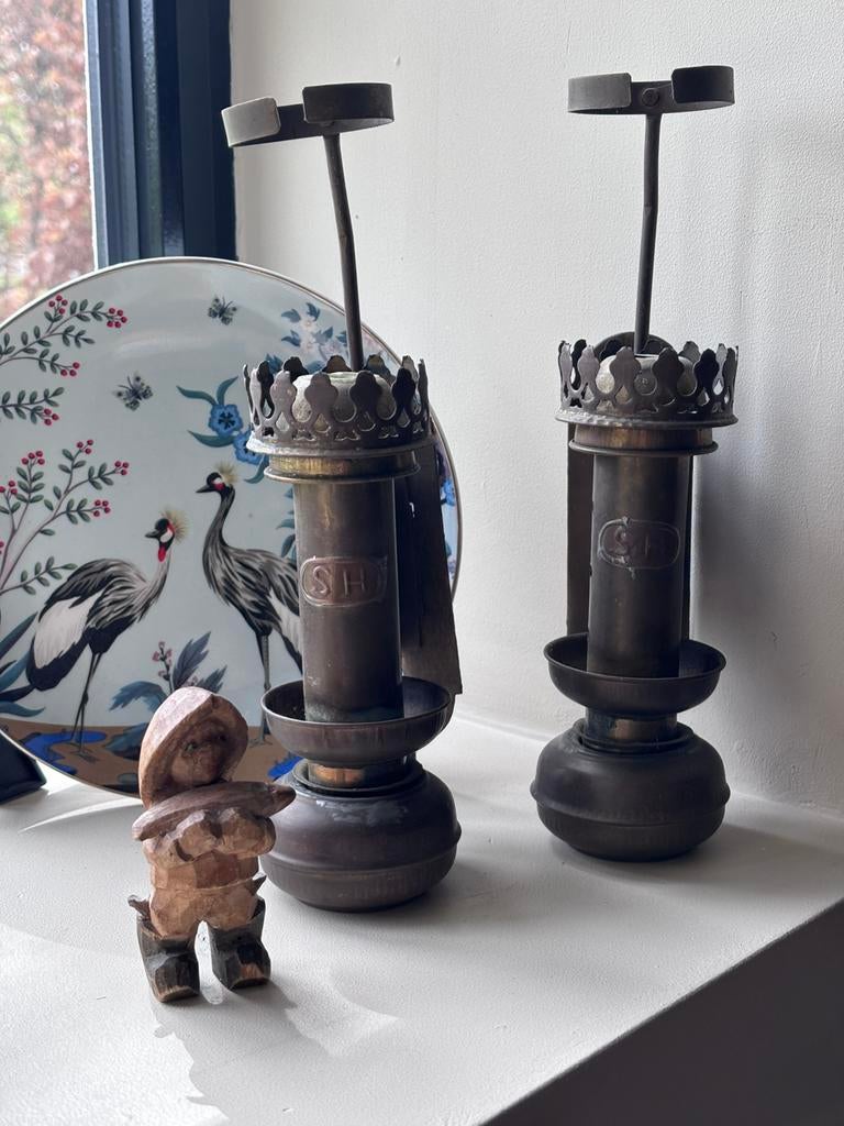2 vintage messing lampen trein boot koets mijn antiek, Antiek en Kunst, Ophalen of Verzenden