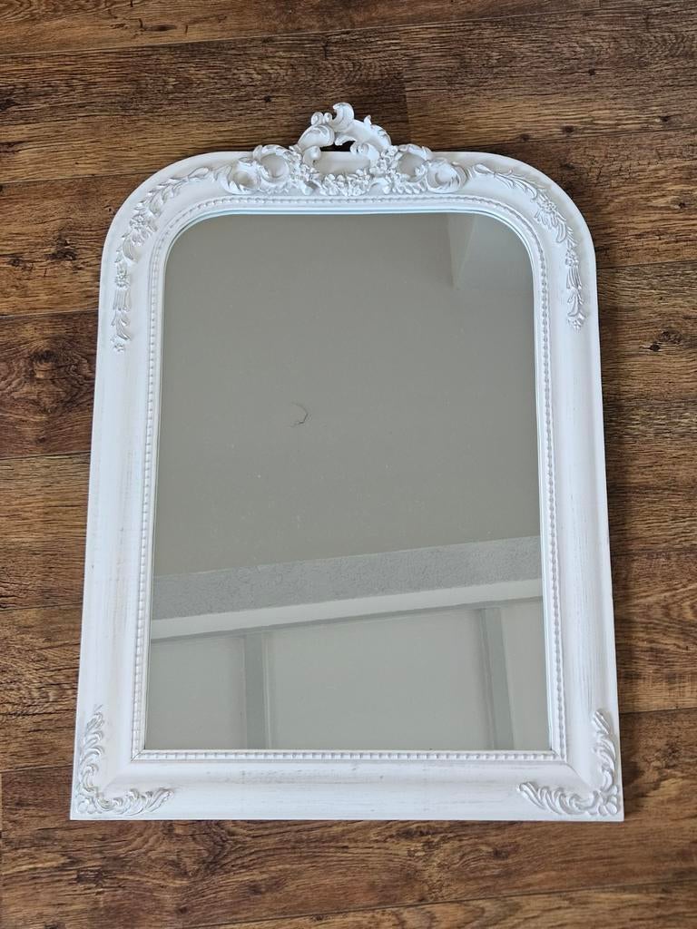 Witte spiegel, vintage/landelijk, Antiek en Kunst, Ophalen, Rechthoekig, 50 tot 100 cm, Minder dan 100 cm