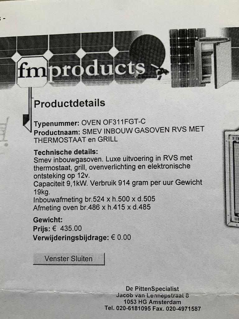 SMEV Inbouw Gasoven met Grill op Butagas, Gebruikt, Oven met grill, Inbouw, 45 tot 60 cm