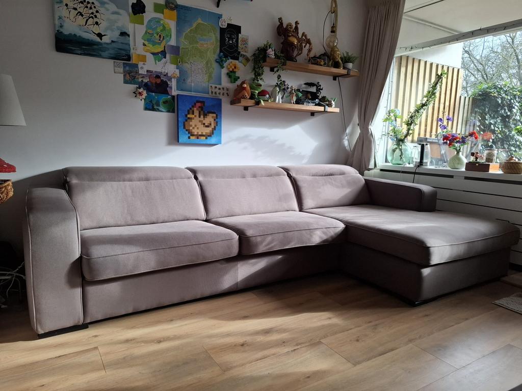 3 zits lounche bank van Zitmaxx kleur is klei, Huis en Inrichting, Banken | Complete zithoeken, Ophalen, Zo goed als nieuw, Stof