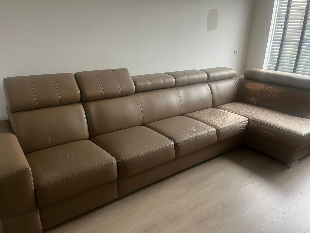 Bankstel gratis afhalen, Gebruikt, Hoekbank, Leer, Ophalen of Verzenden