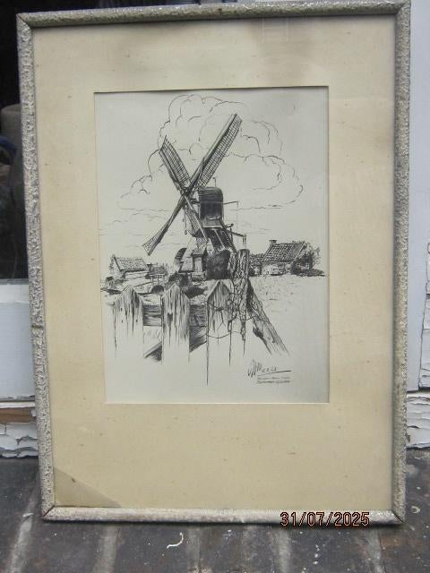 Litho/Houtsnede, van Molen  "" De GROOTE RIDDER "", Leiden, Ophalen of Verzenden