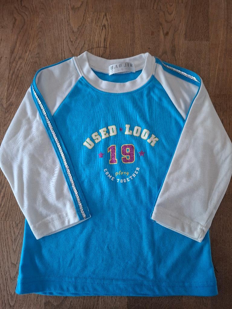 Hao Jiu longsleeve blauw wit "Used Look 19" met pailletten, Kinderen en Baby's, Kinderkleding | Maat 110, Anneonline, Meisje, Shop@wesell4u.nl