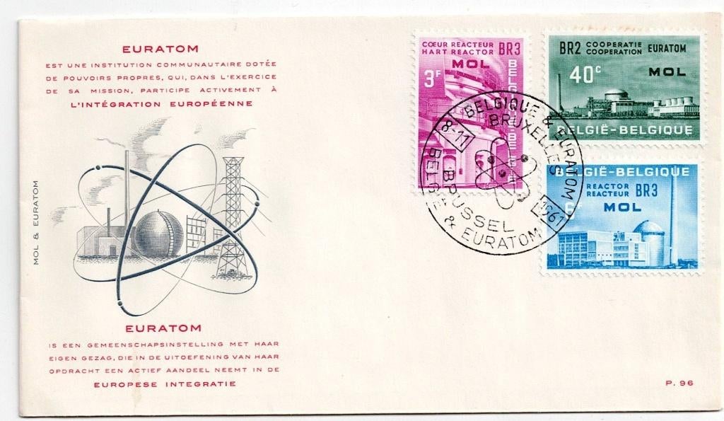 Belgie, FDC Euratom; kerncentrale bij MOL, Ophalen of Verzenden, Gestempeld, 1e dag stempel, Overig