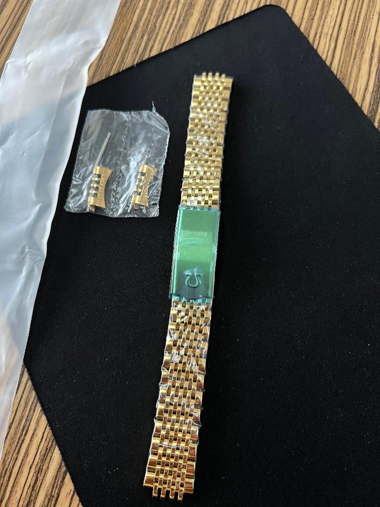 Omega Beads of Rice 1502 horlogeband 18 mm, goud staal NIEUW, Sieraden, Tassen en Uiterlijk, Horloges | Antiek, Polshorloge, Omega